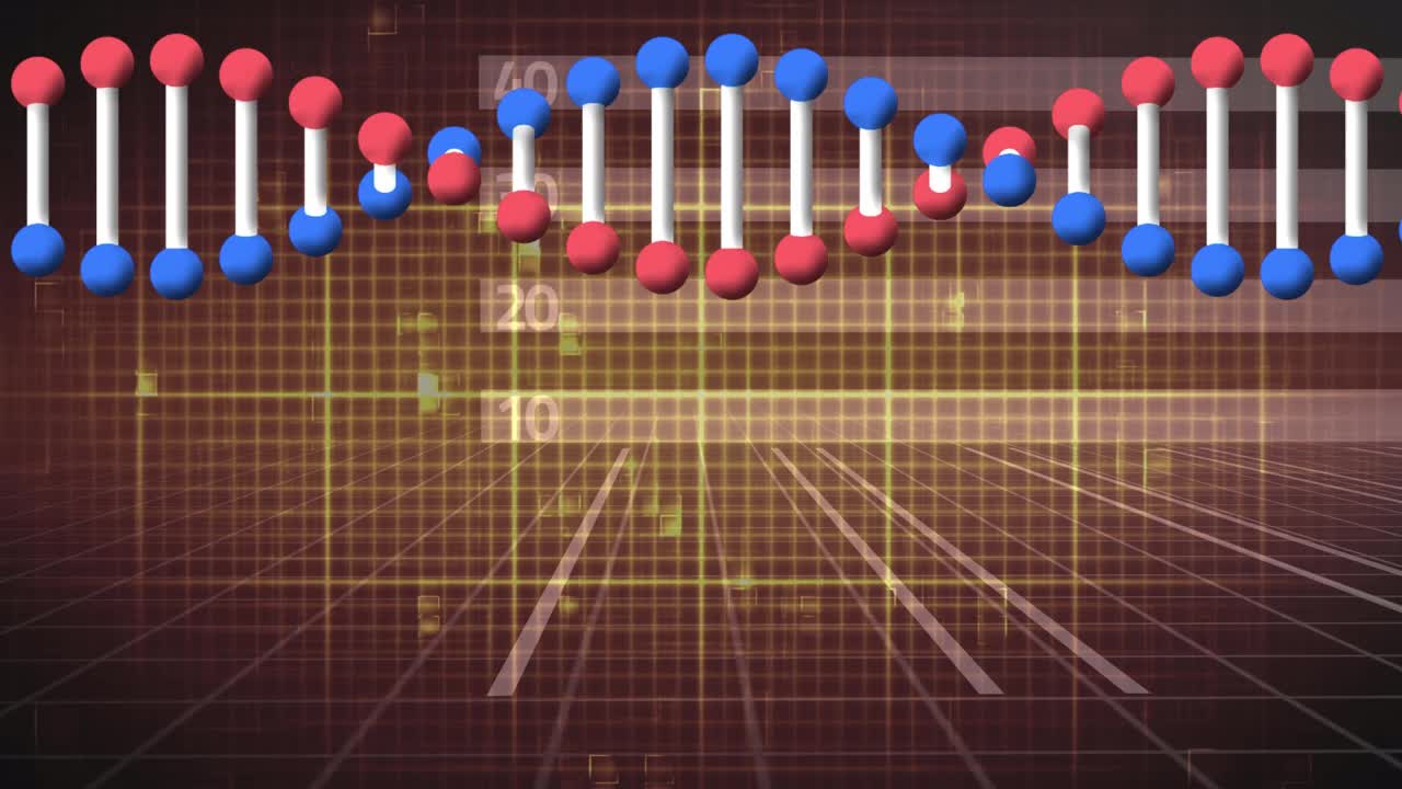 动画的dna链旋转图形向上箭头和数据处理视频素材
