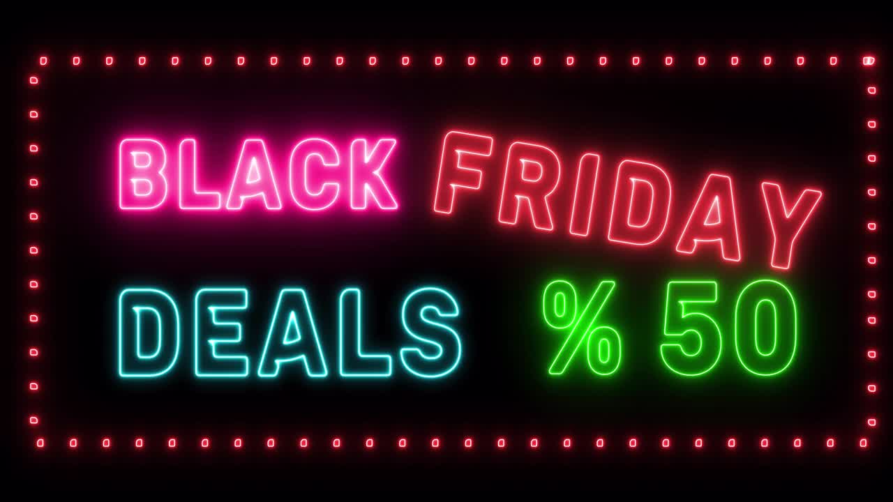 黑色星期五销售50%霓虹灯标志横幅背景宣传视频视频素材