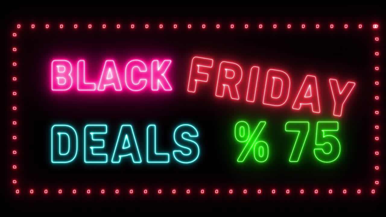 黑色星期五销售75%霓虹灯标志横幅背景宣传视频视频素材