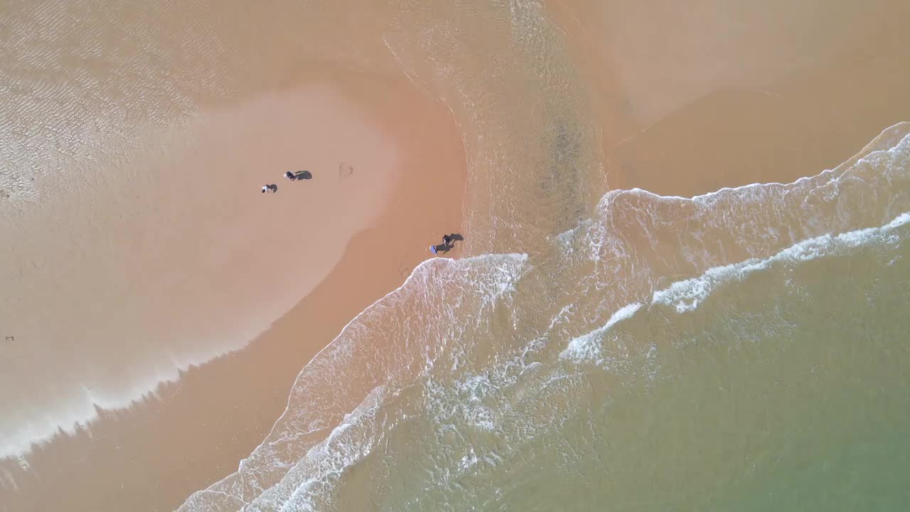 航拍海滨沙滩海浪自然风光视频素材