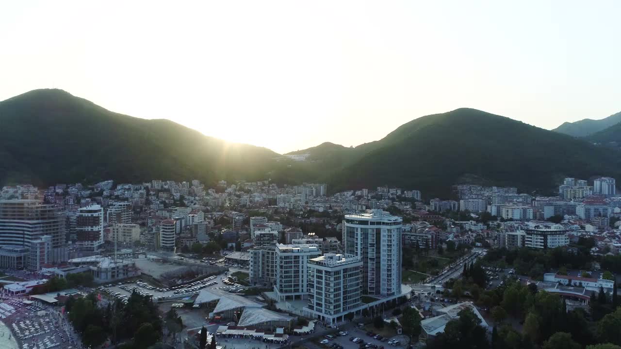 Budva, Montenegro, New Town, aerial stock video股票视频视频素材