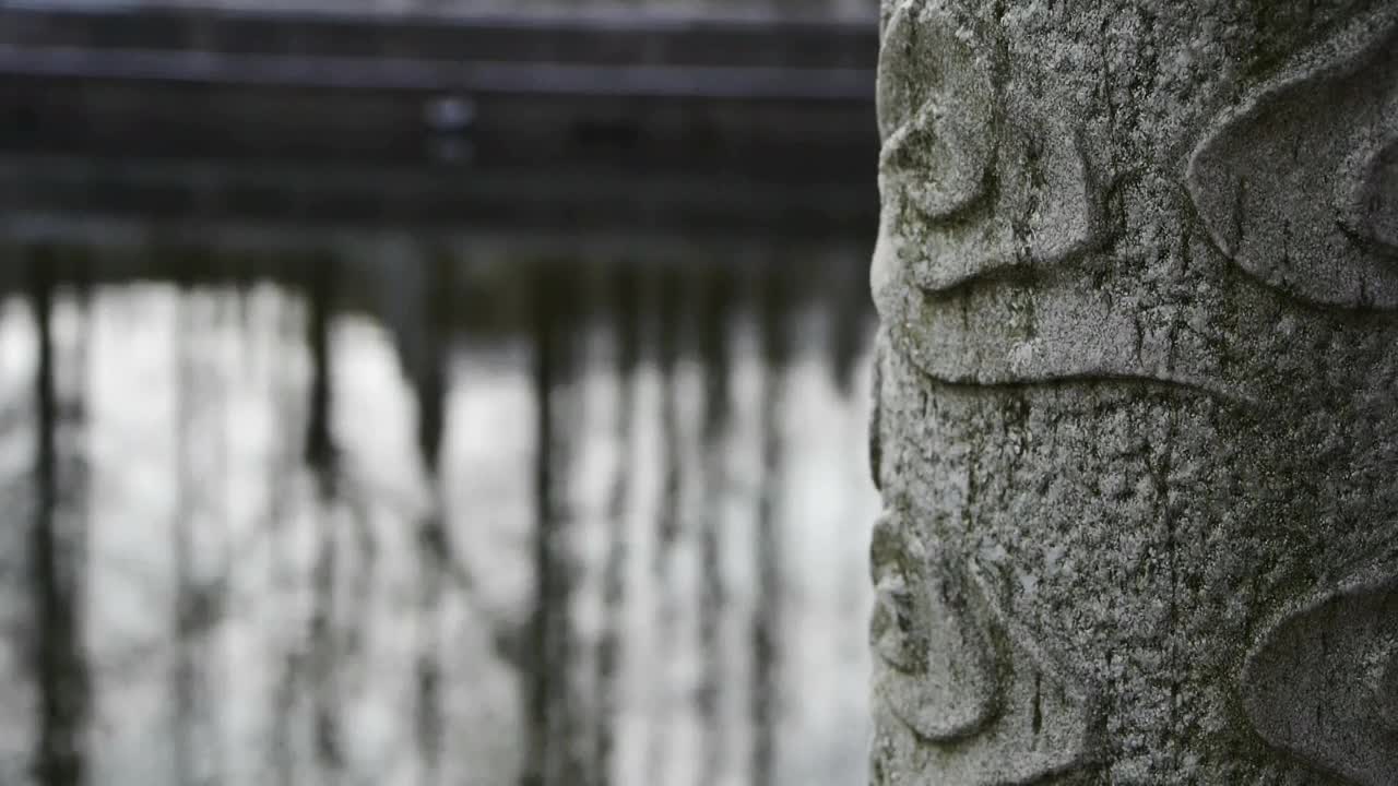 林映水，桥柱庭院。视频素材