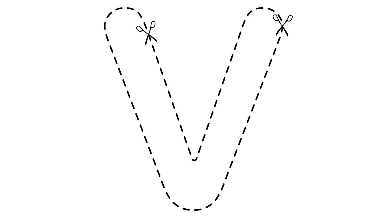 信。剪刀字的酷动态动画。虚线。4K动画与阿尔法频道为网站，广告和游戏。视频素材