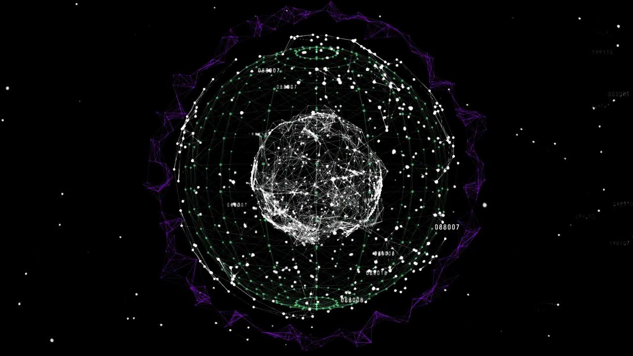 动画旋转地球和网络连接在黑色背景视频素材