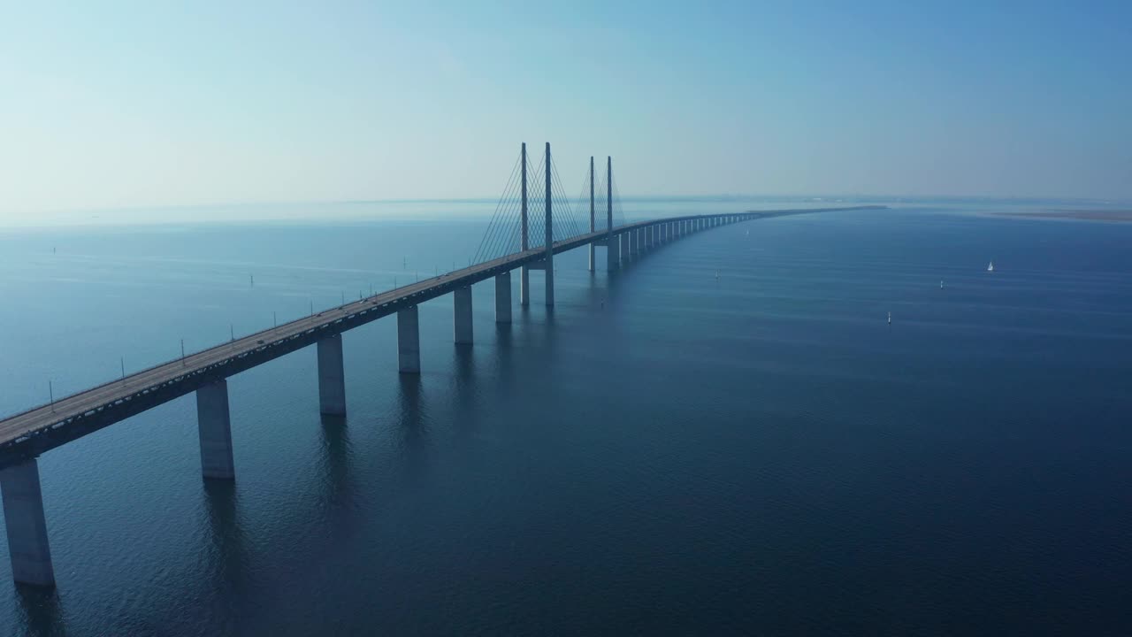 俯瞰波罗的海的厄勒海峡大桥全景视频素材