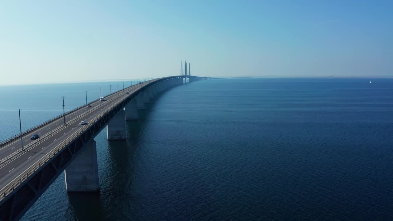 俯瞰波罗的海的厄勒海峡大桥全景视频素材