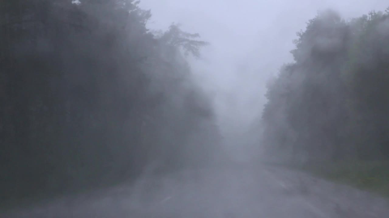 下大雨时从汽车前窗看到的景色。视频下载