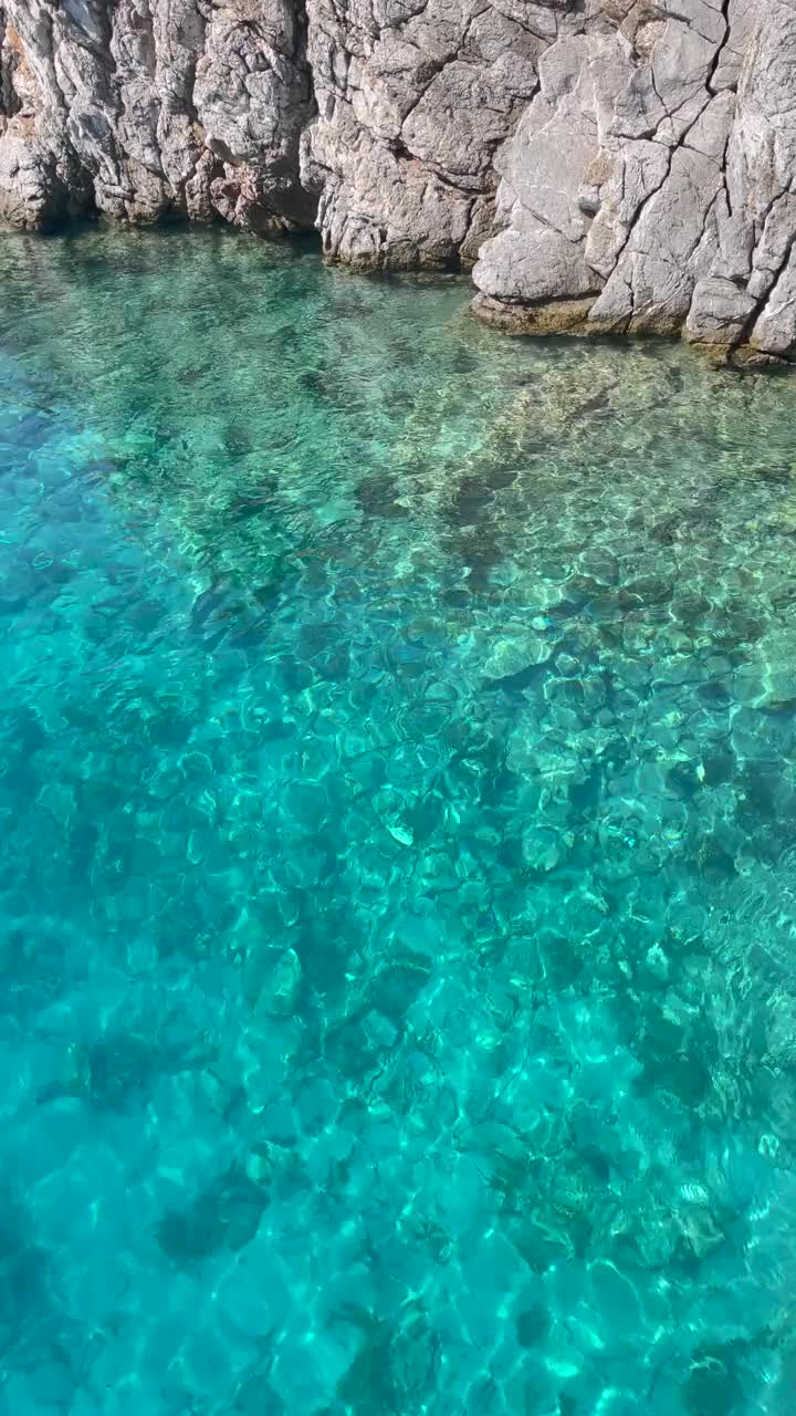 碧波荡漾的海水手持拍摄从高角度/ Marmaris，土耳其视频素材