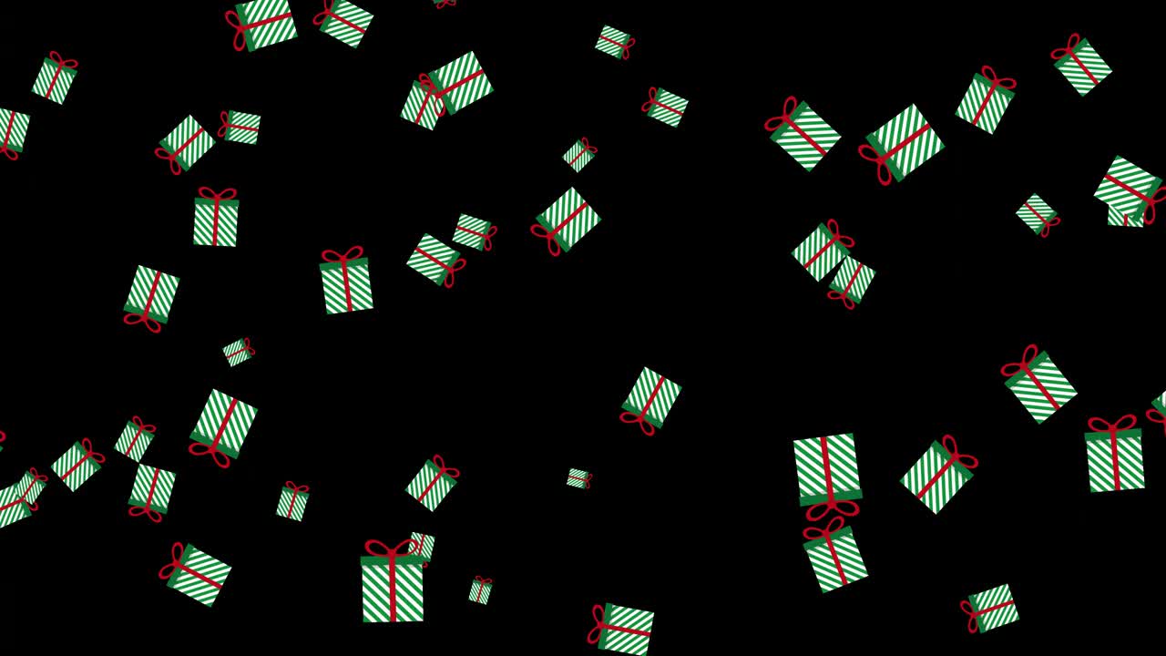 圣诞礼物下降动画与透明背景(阿尔法通道)，平面设计风格插图。视频素材