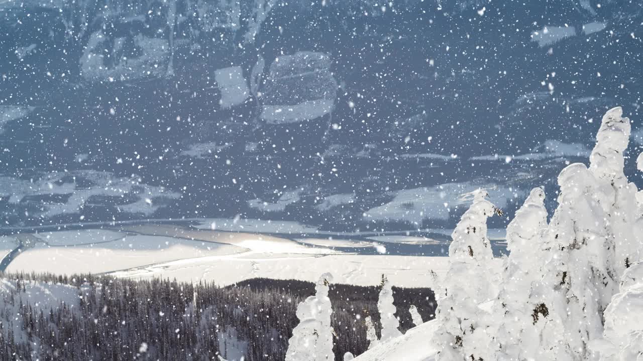 动画季节的问候文本和下雪与橙色斑点在冬季的背景视频素材