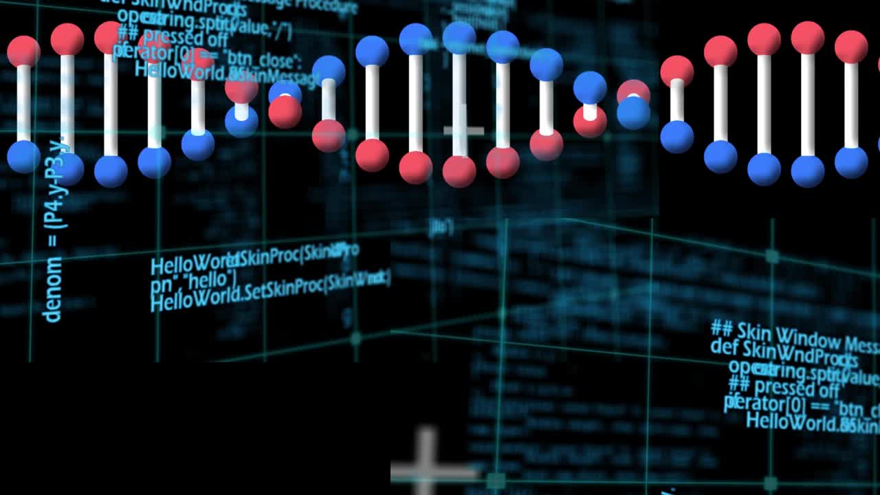 在黑色背景上的dna链上的数据处理动画视频素材