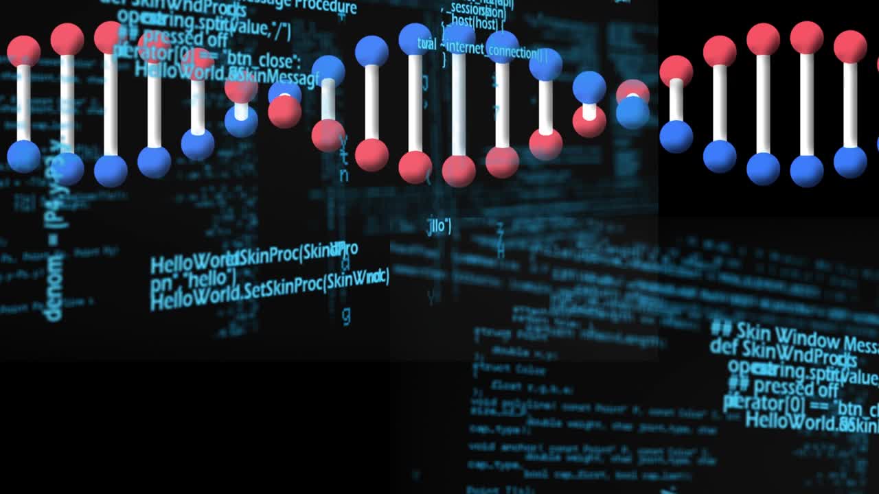 在黑色背景上的dna链上的数据处理动画视频素材