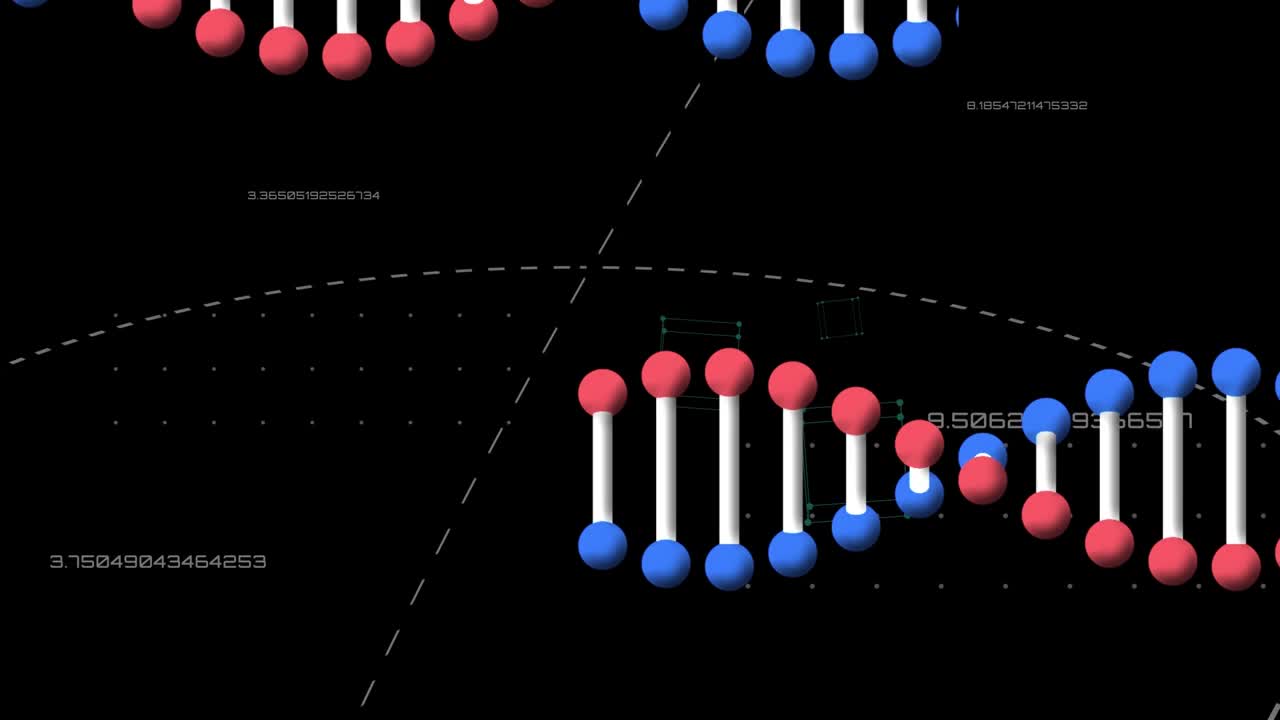 在黑色背景上的dna链上的数据处理动画视频素材
