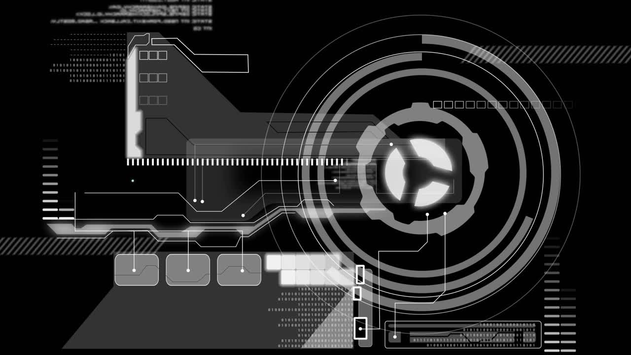 黑色背景上的时钟和数据处理动画视频素材