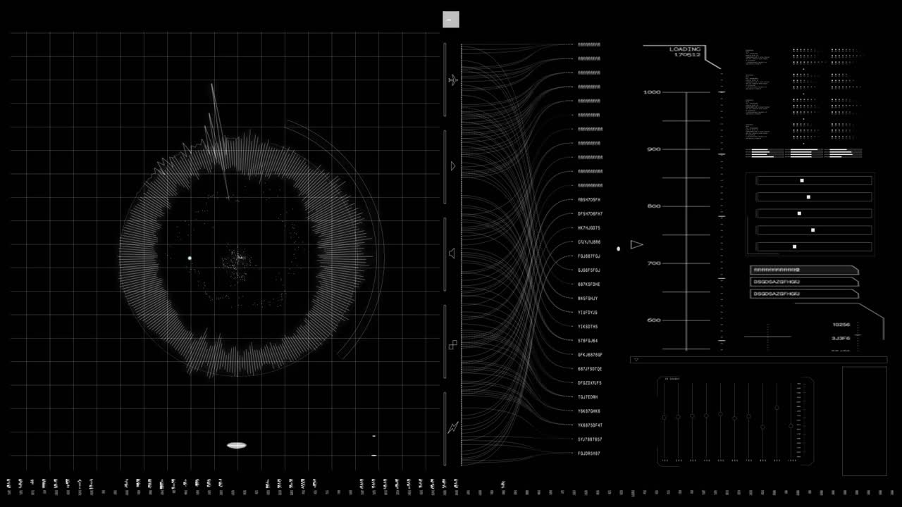 黑色背景上的时钟和数据处理动画视频素材