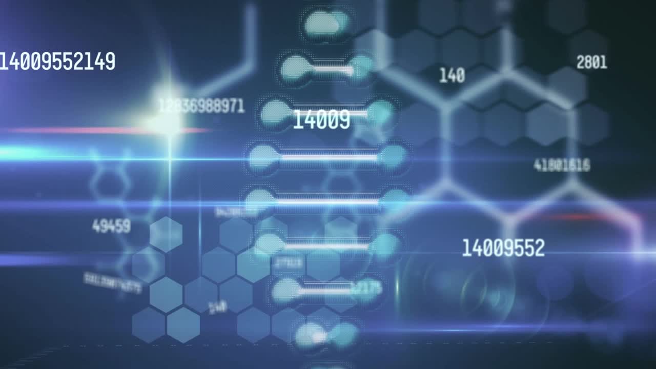 黑色背景下的范围扫描、dna链和数据处理动画视频素材