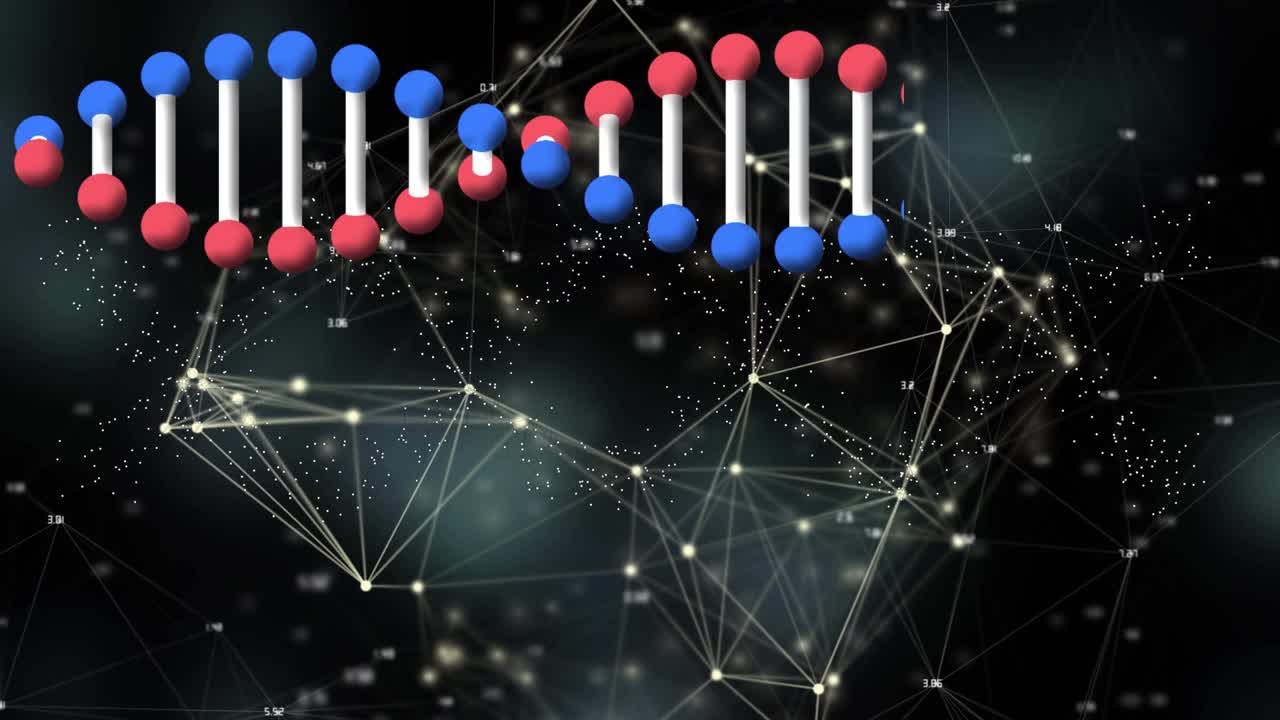 动画的dna链在网络连接的黑色背景视频素材