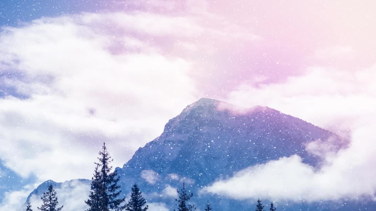 动画的雪落在冬季景观视频素材