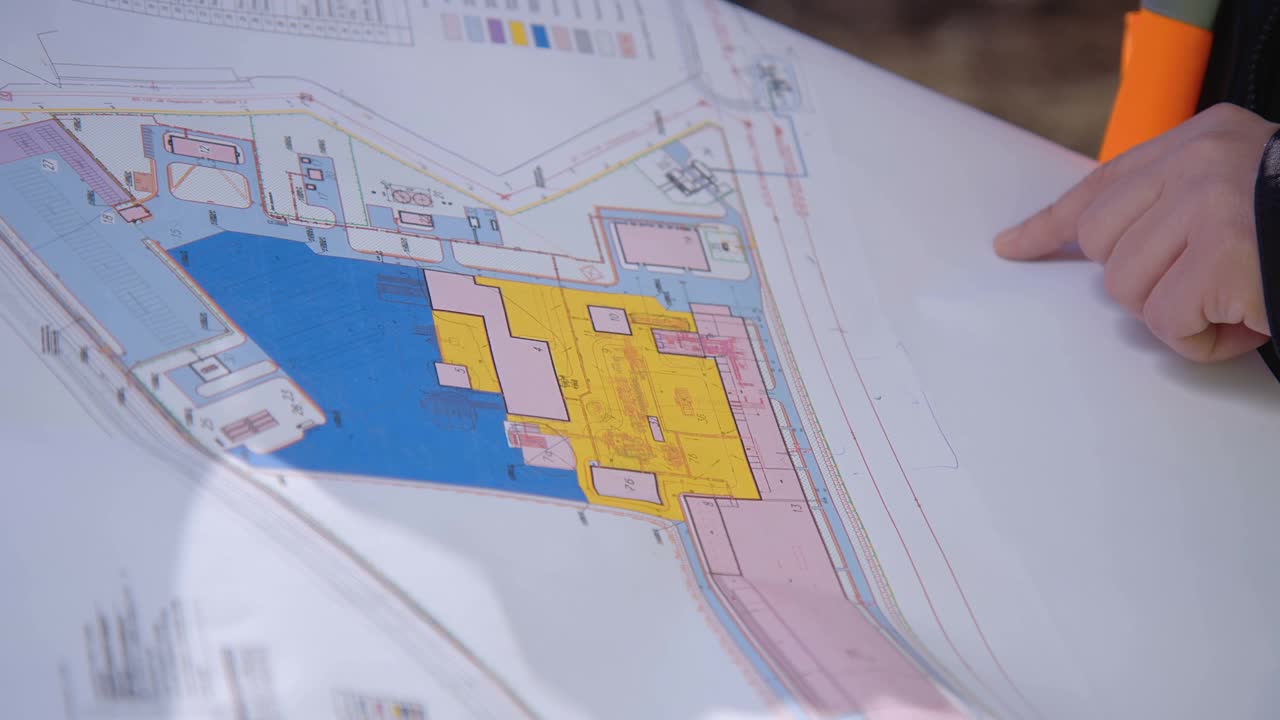 老板和工头审查一个综合建筑的方案视频下载