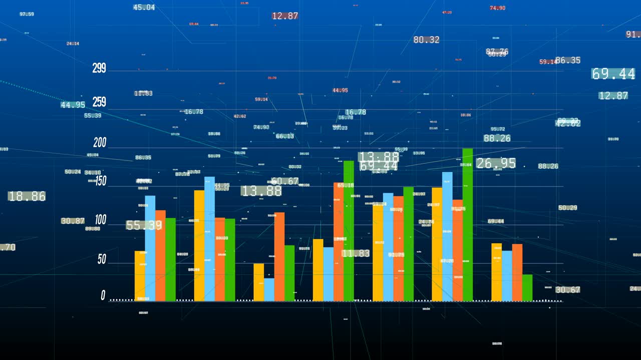 4k成长财务图表，商业数据趋势图，数字墙，互联网技术视频素材