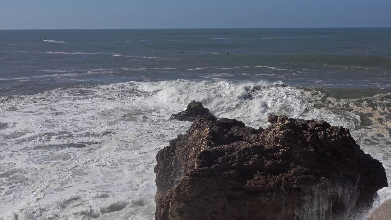 冲击着海岸岩石的巨浪视频素材