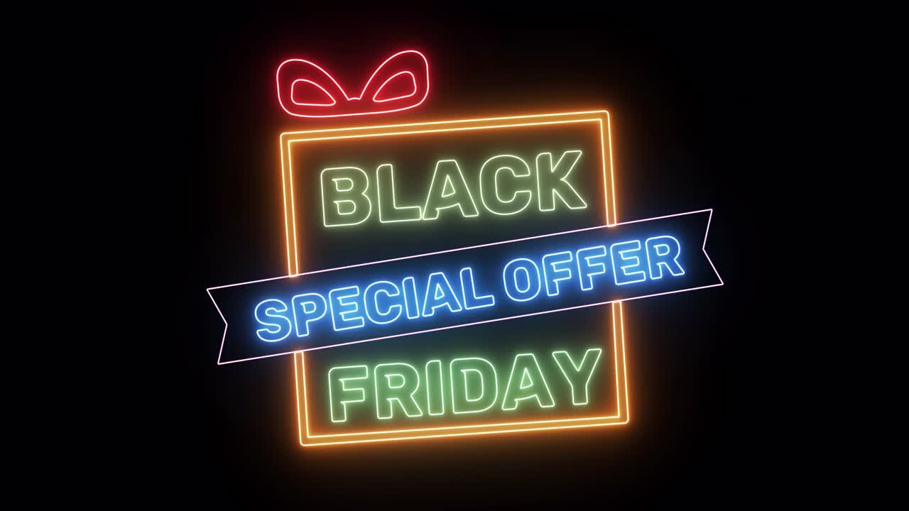 黑色星期五销售霓虹灯招牌横幅背景宣传视频视频素材