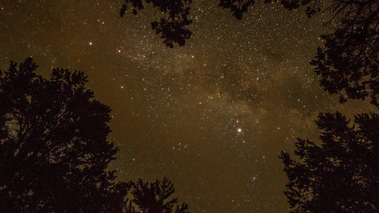 时间推移倾斜的风景彗星在树上闪闪发光的天空- Ridgway，科罗拉多州视频素材