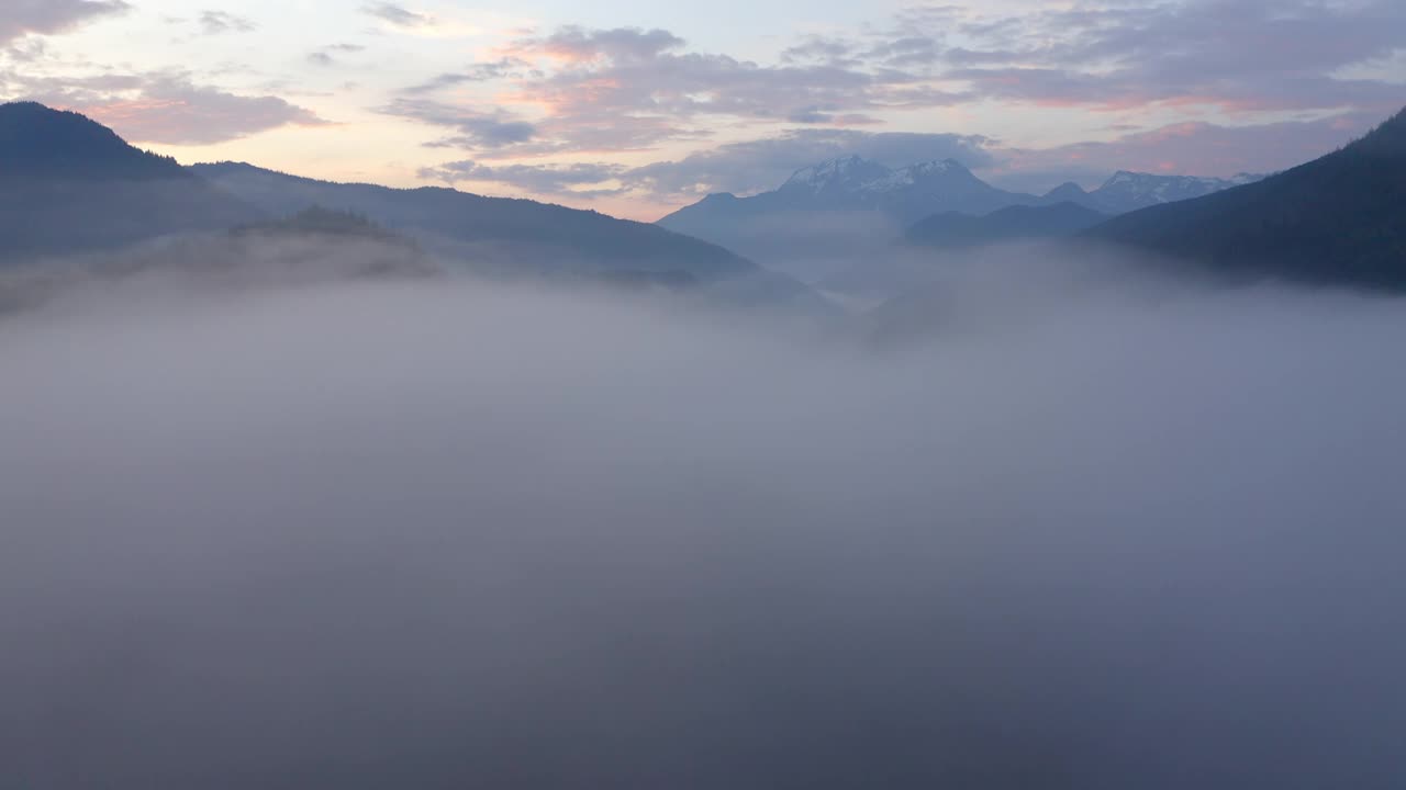 空中:森林中绿色树木上方的云的美丽视图，冬季无人机飞行-腹地，德国视频素材