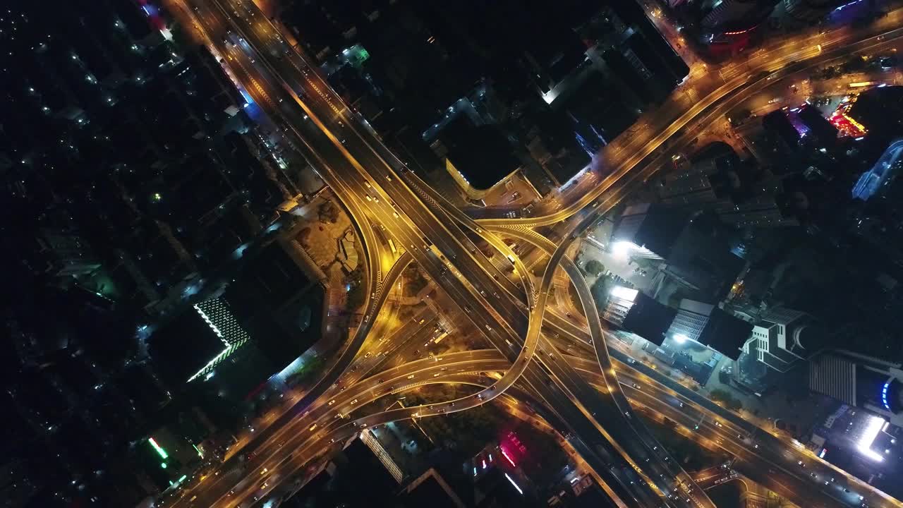 上海城市夜景道路交通立交桥航拍视频素材