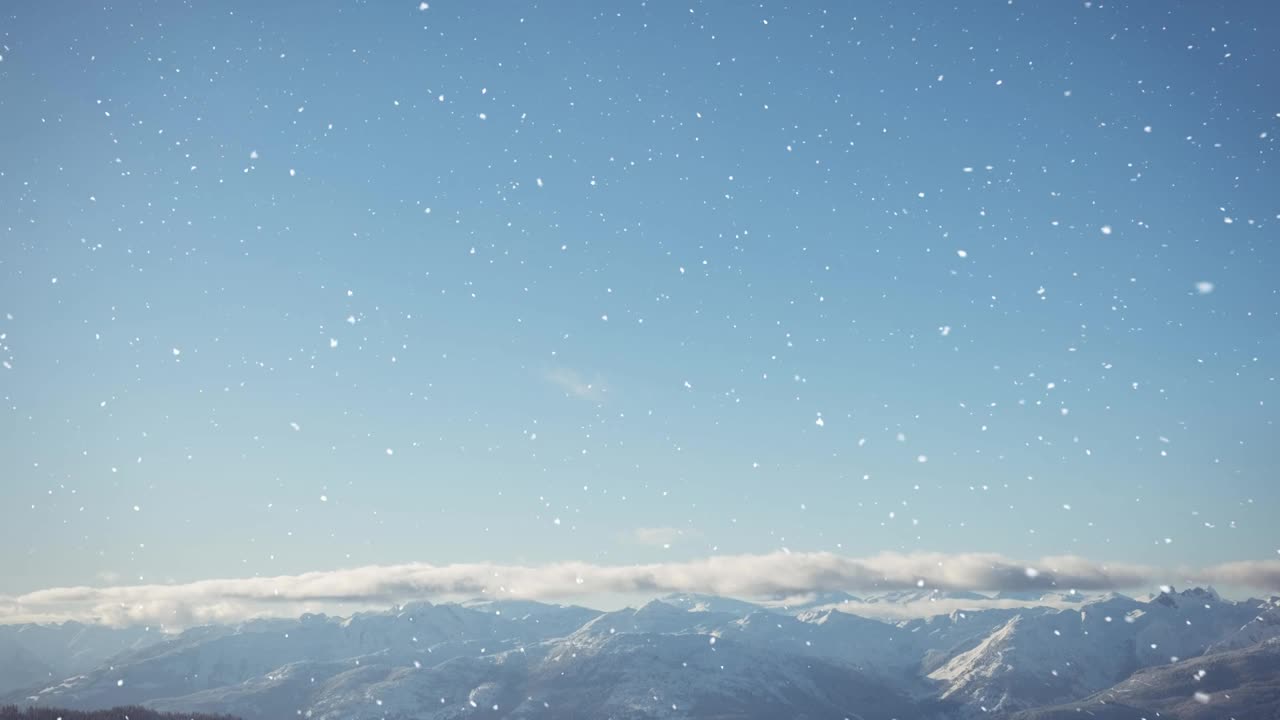 动画的季节问候和雪花飘落在冬天的乡村风景视频素材