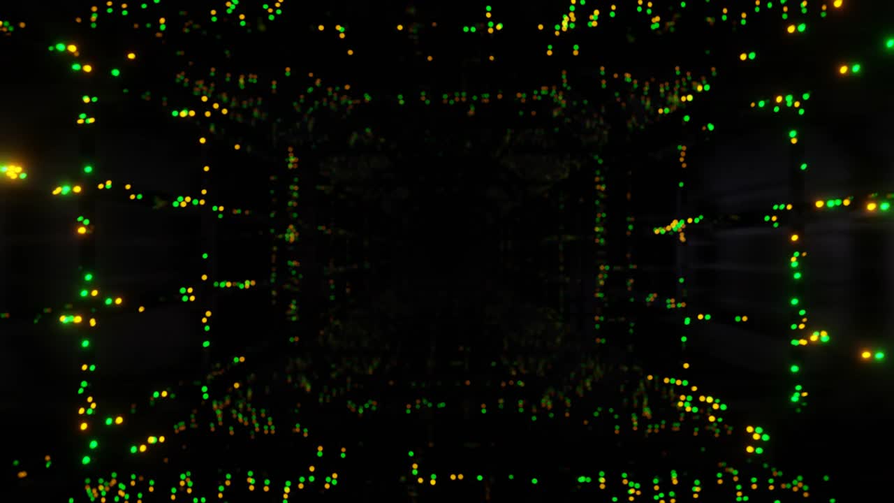 动态图形4K飞进数码技术方形频闪霓虹灯隧道。未来辉光科幻VJ循环。3d渲染视频素材