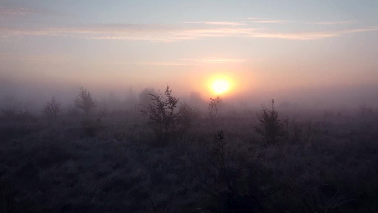 晨雾笼罩着山谷，背景是冉冉升起的太阳视频素材