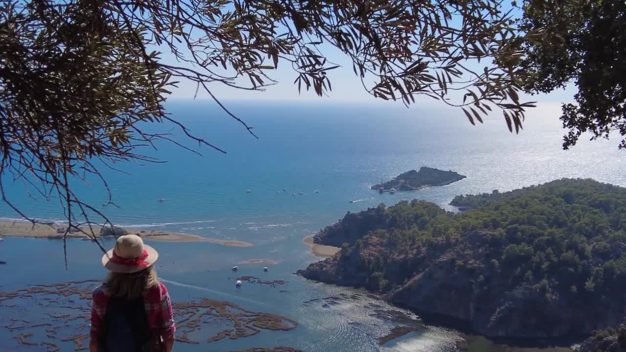 年轻的女人看着大海。视频素材