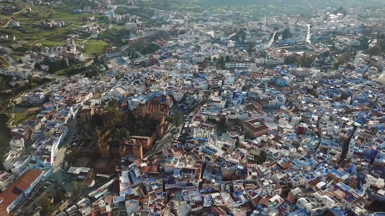 麦地那蓝色老城舍夫沙旺鸟瞰图视频素材