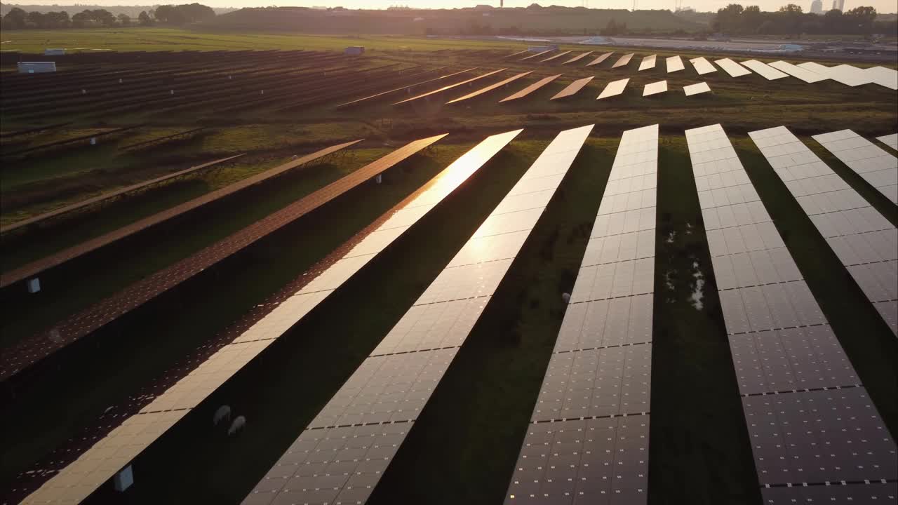 太阳电池板农场上空的航拍画面视频素材