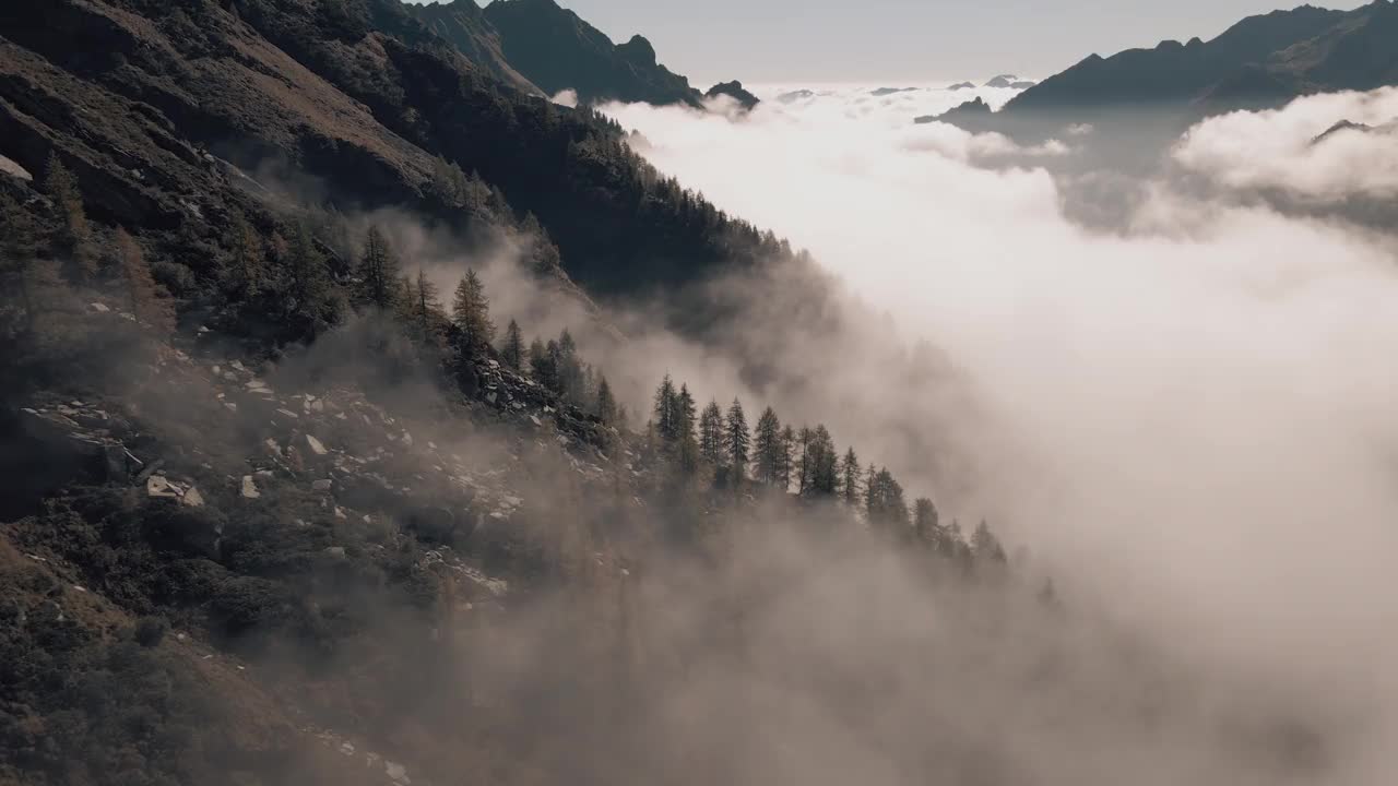 在欧洲阿尔卑斯山，意大利，皮埃蒙特上空翱翔视频素材