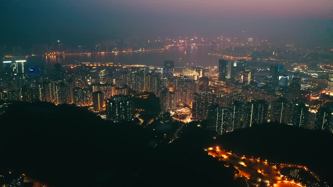 香港九龙湾无人机夜景视频素材