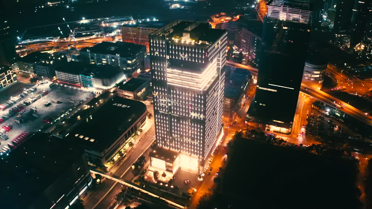 香港九龙湾无人机夜景视频素材