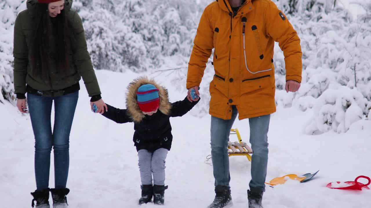 幸福家庭赏雪视频素材