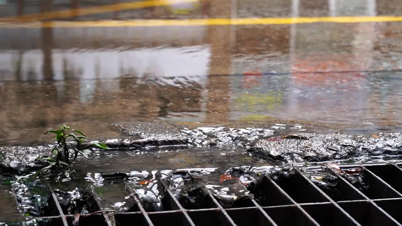 大雨后从下水道流出的水视频素材