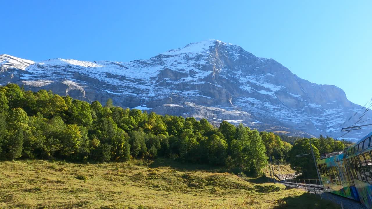 火车穿过高山草甸的风景视频素材