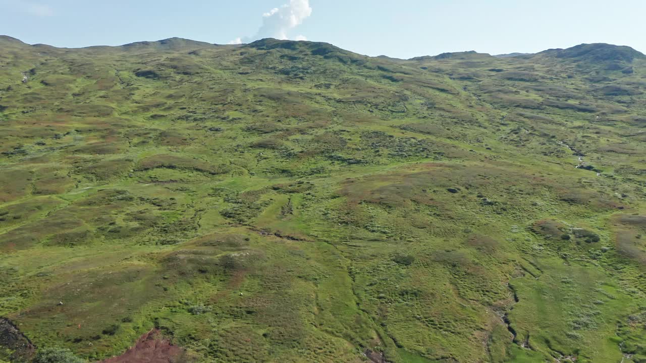 在一个晴朗的夏日，沿着vildmarksvägen瑞典北部的斯特肯约克鸟瞰图视频素材