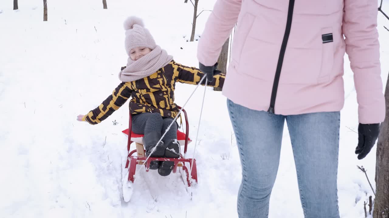 公园里的雪橇活动。视频素材