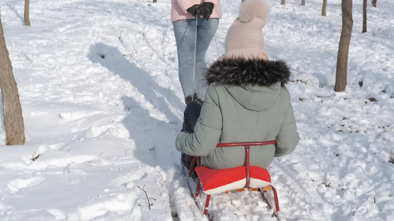 冬天滑雪橇好玩。视频素材