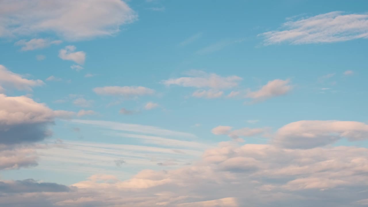 时间流逝，蓝色的天空上快速移动的云。视频素材