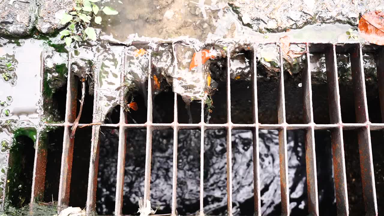 大雨后从下水道流出的水视频素材