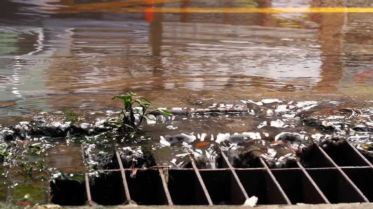 大雨后从下水道流出的水视频素材