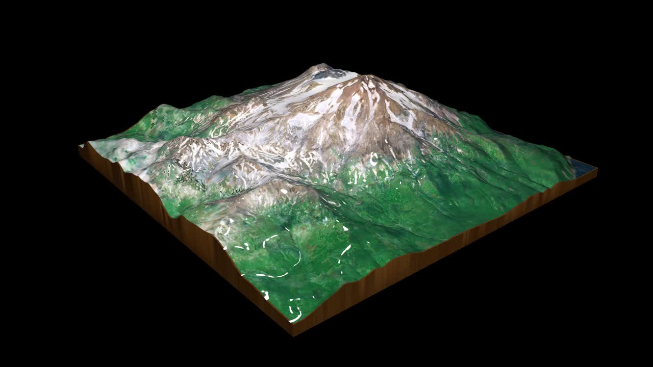 大锡特金火山地形地图3D渲染360度循环动画视频素材