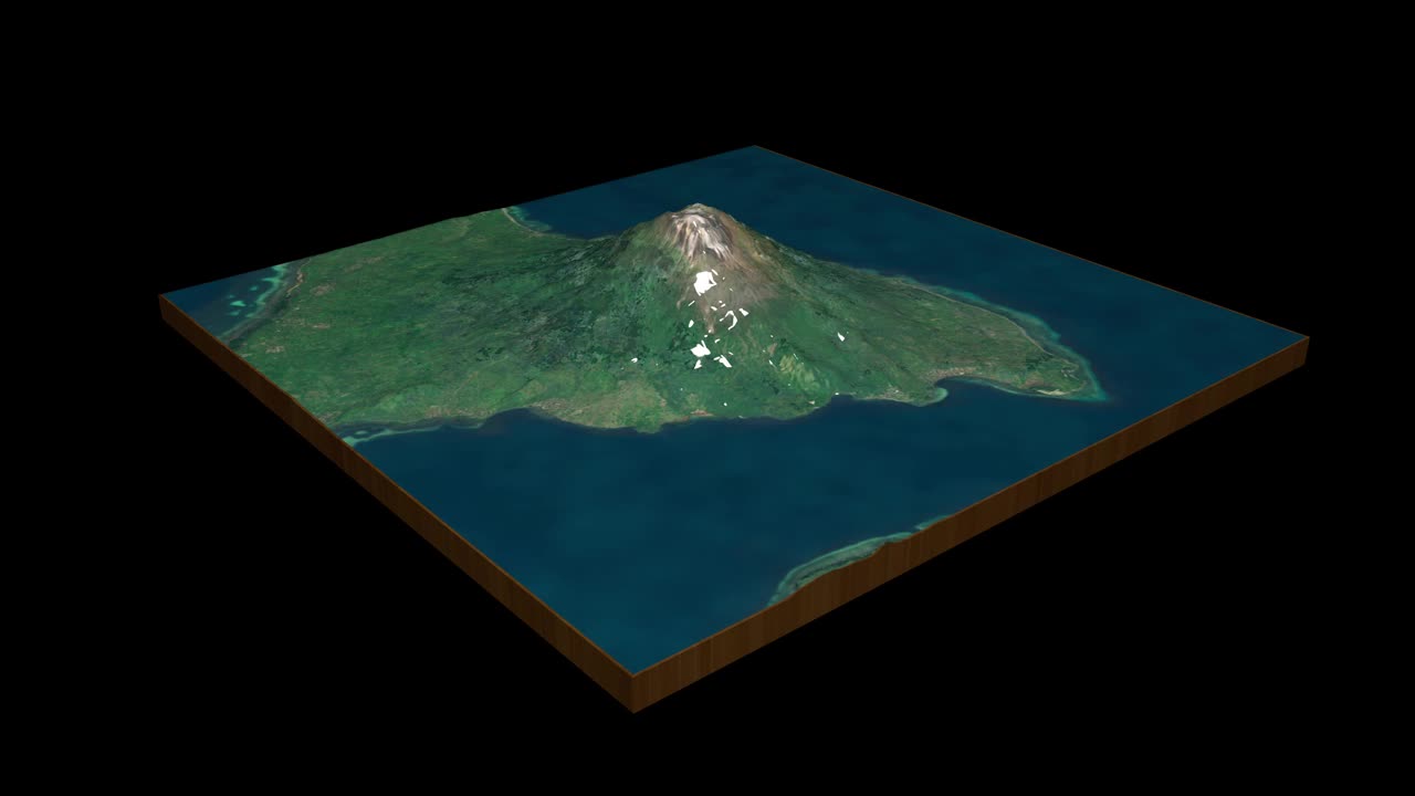 Lewotolok火山地形地图3D渲染360度循环动画视频素材