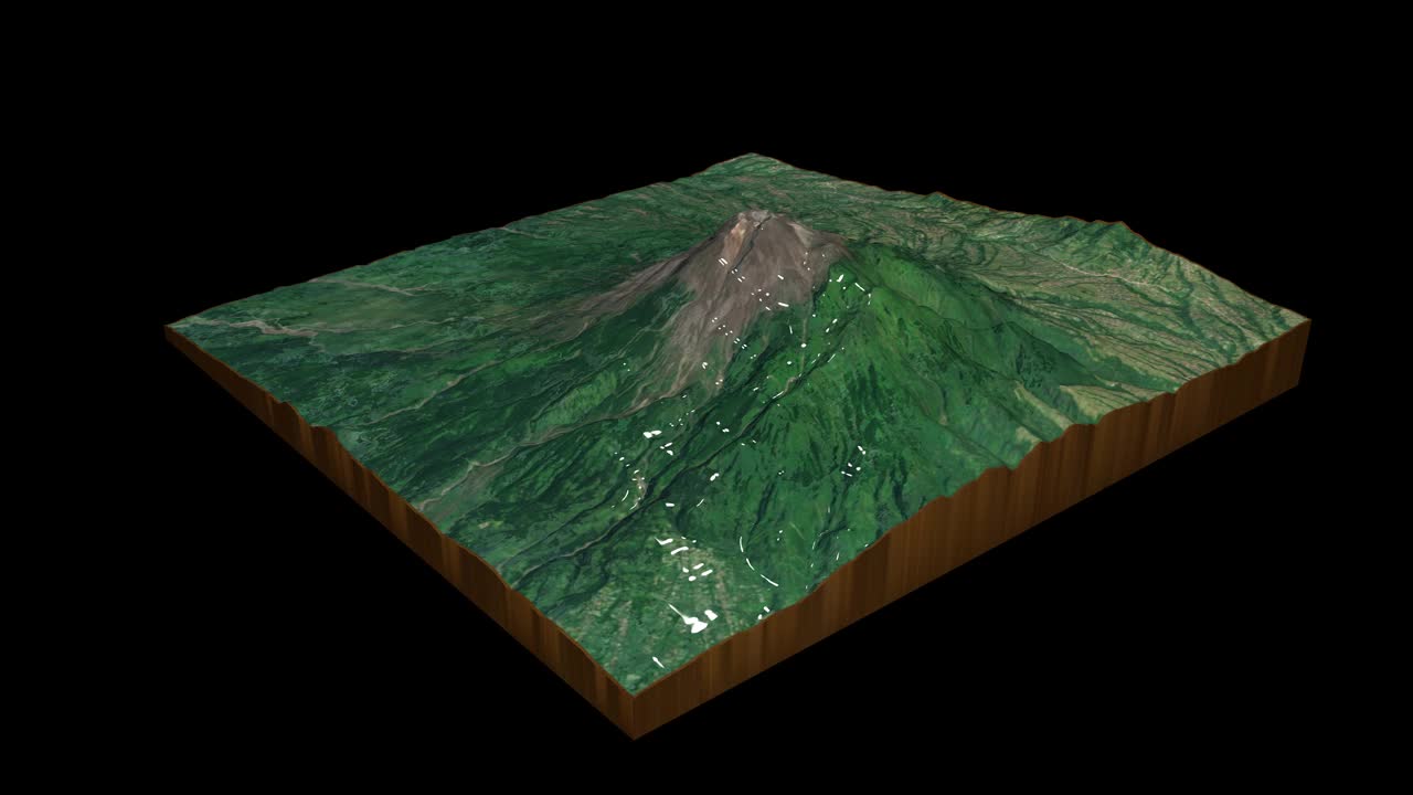 默拉皮火山地形地图3D渲染360度循环动画视频素材